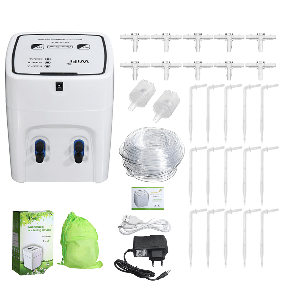 EU Plug Wifi Control Watering Device Automatic Water Drip Irrigation Watering System Kit WIFI Mobile APP Control Double Pump Garden - MRSLM