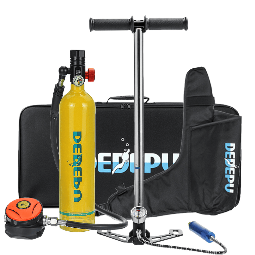 DEDEPU Scuba Diving Set 1L Diving Tank with Manual Pump+Breathing Valve+Converter Underwater Mini Scuba Tank Accessories - MRSLM