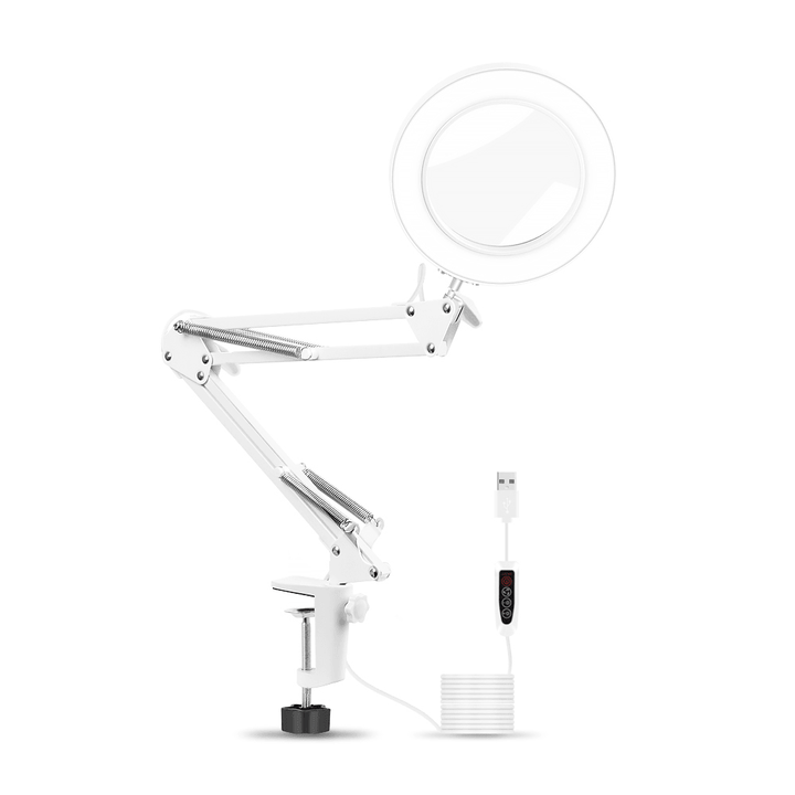 5X Magnifying Lamp Metal Swing Arm 3 Color Modes LED Magnifier Light Glass Lens - MRSLM