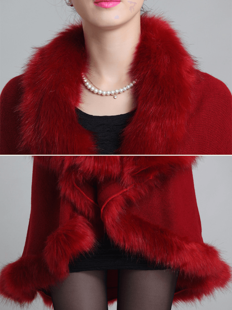 Elegant Faux Fur Patchwork Women Cloak Coats - MRSLM