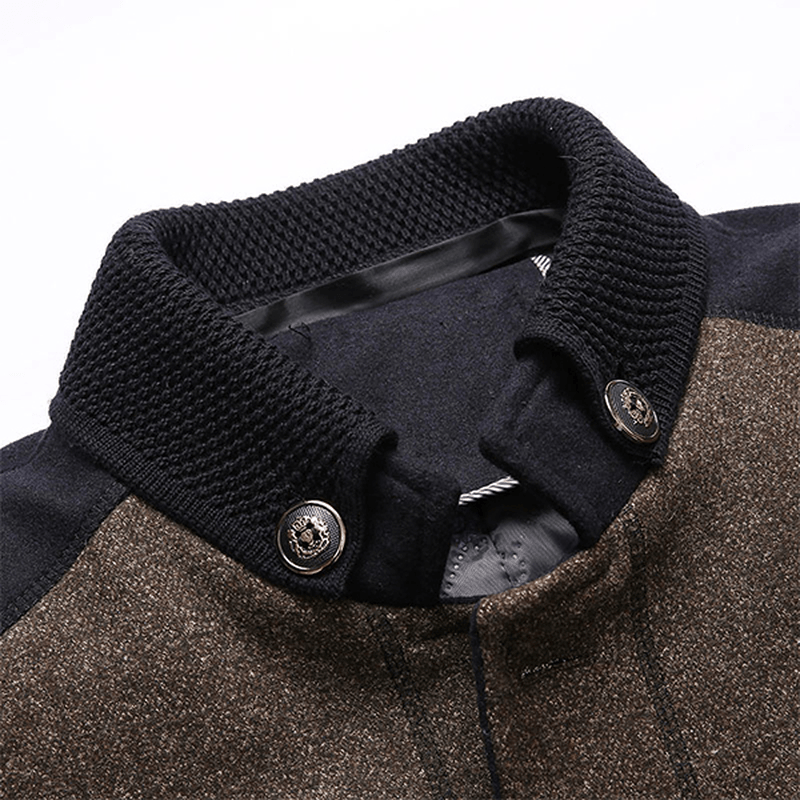 Winter Thick Detachable Rib Knitting Collar Zipper Side Pockets Woolen Coats for Men - MRSLM