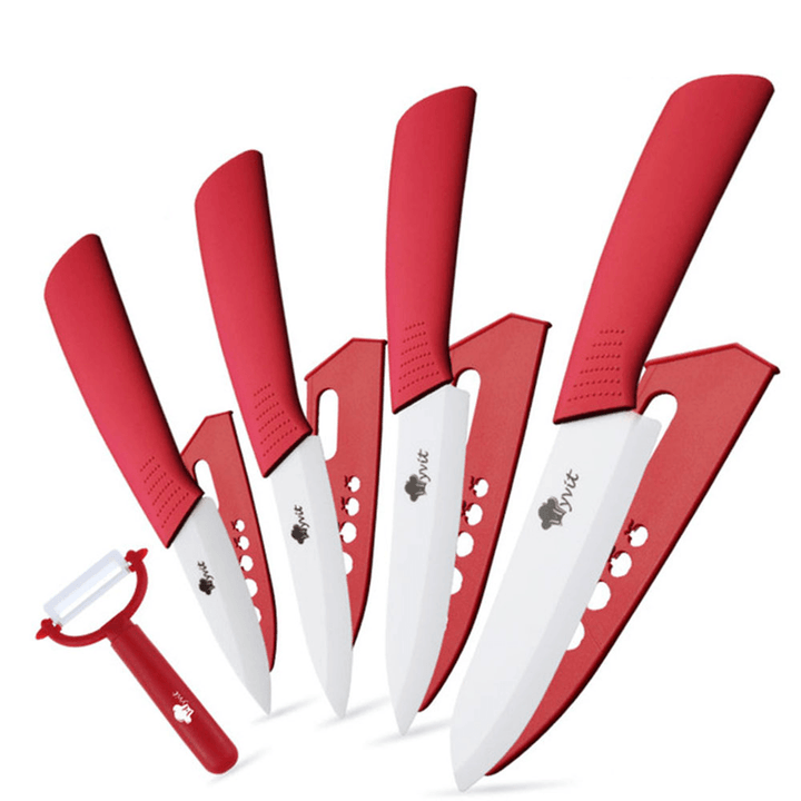 MYVIT 5PCS Ceramic K Nives Set Kitchen K Nives 3 4 5 6 Inch Chef K Nife Cook Set Peeler White Zirconia Blade Multi-Color Handle - MRSLM