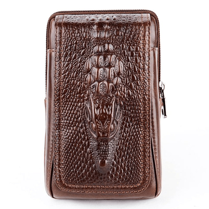 Croc Embossed Leather 6In Phone Pouch Belt Hip Bum Bag for Men - MRSLM