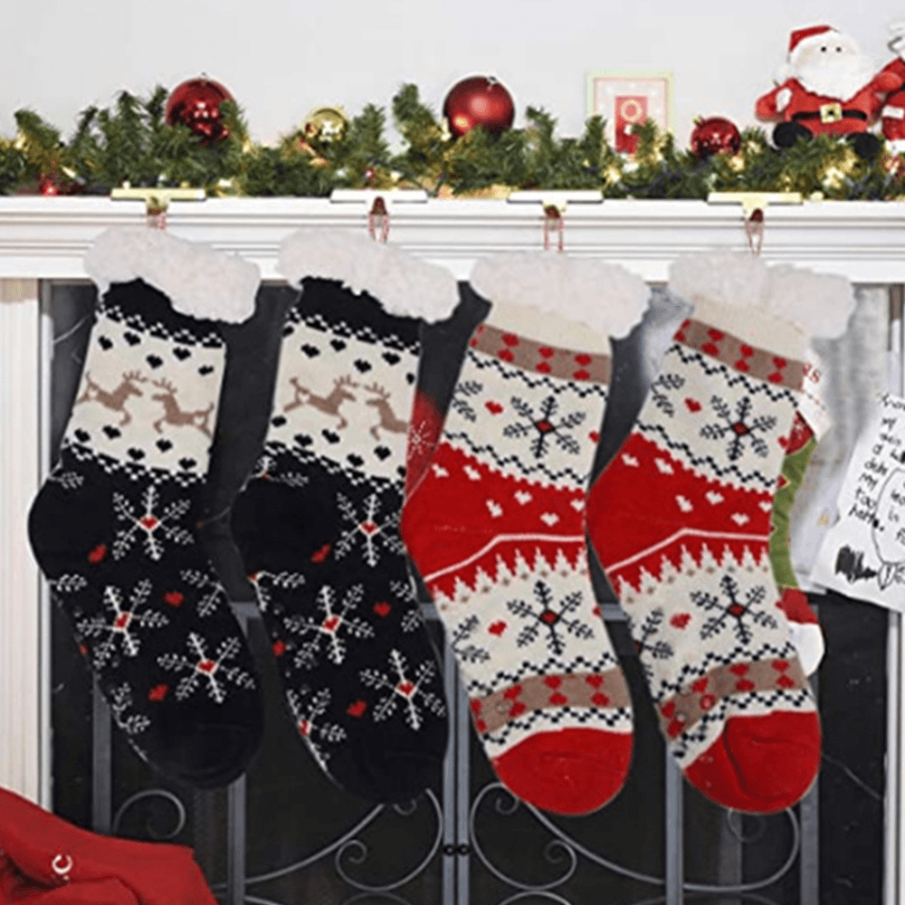 Women Warm Winter Outdoor Christmas Style Snowflake Pattern plus Velvet Thicken Home Sleep Socks Tube Socks - MRSLM