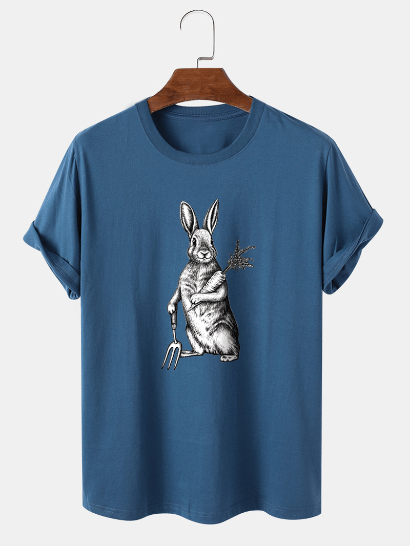 Mens 100% Cotton Easter Rabbit & Carrot Graphic Short Sleeve T-Shirt - MRSLM