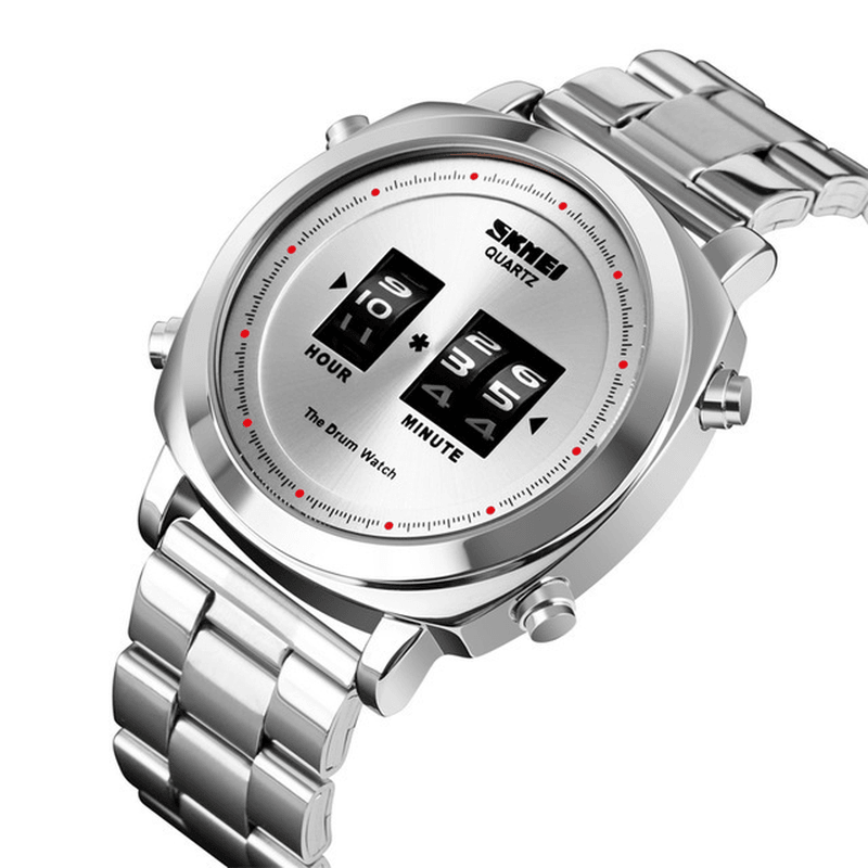 SKMEI 1531 Creative Drum Watch Stainless Steel Waterproof Business Men Watch Quartz Watch - MRSLM