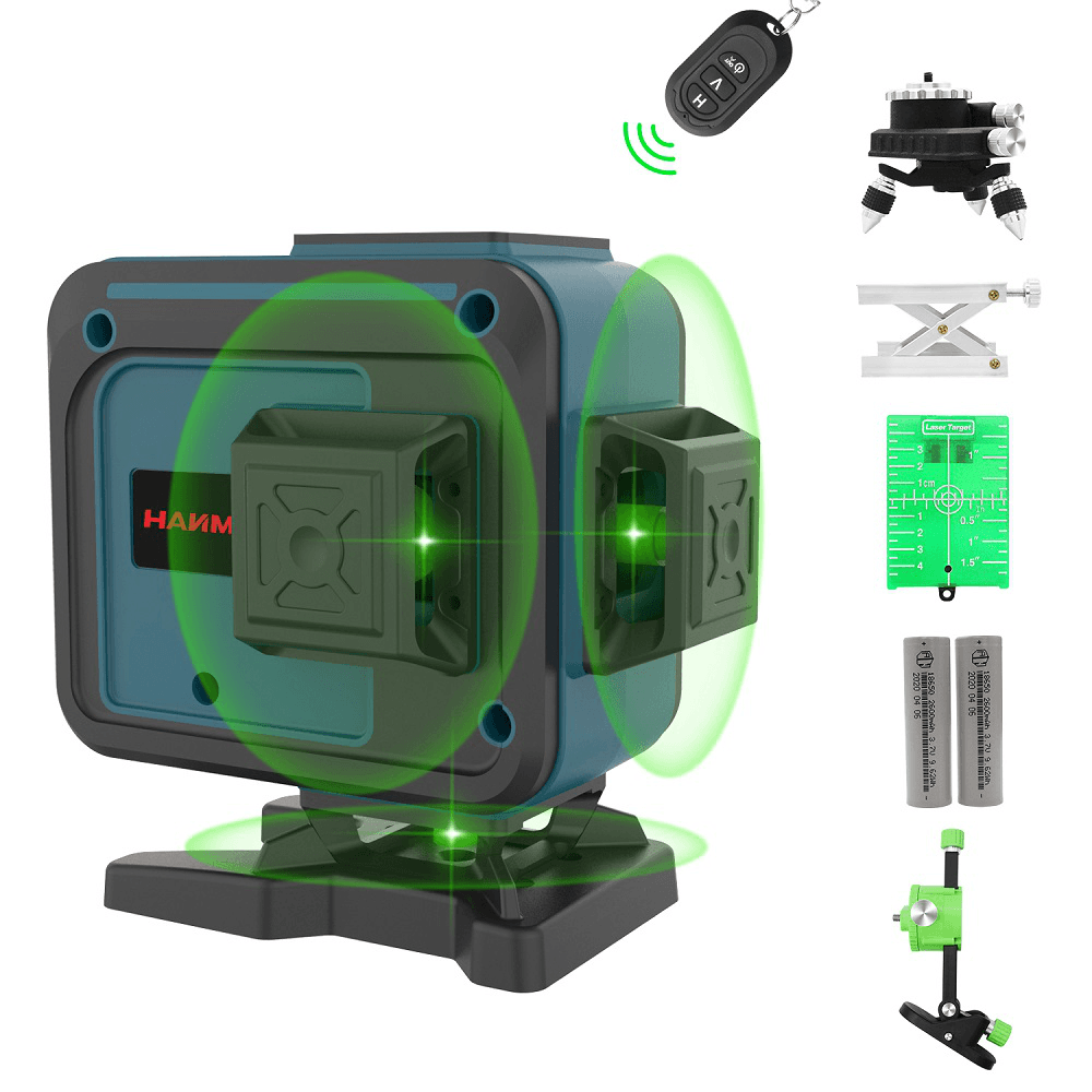 HANMATEK 12 Lines 3D Self-Leveling 360° Green Cross Line Laser Level with Pulse Enhancement Mode + Remote Control + Oblique Mode Oblique Alarm - MRSLM