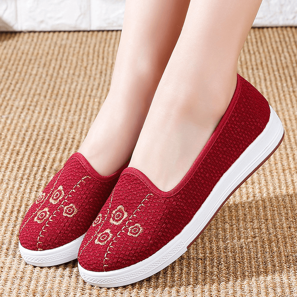 Women Embroidery Comfy Breathable Casual Shallow Slip on Flat Loafers - MRSLM