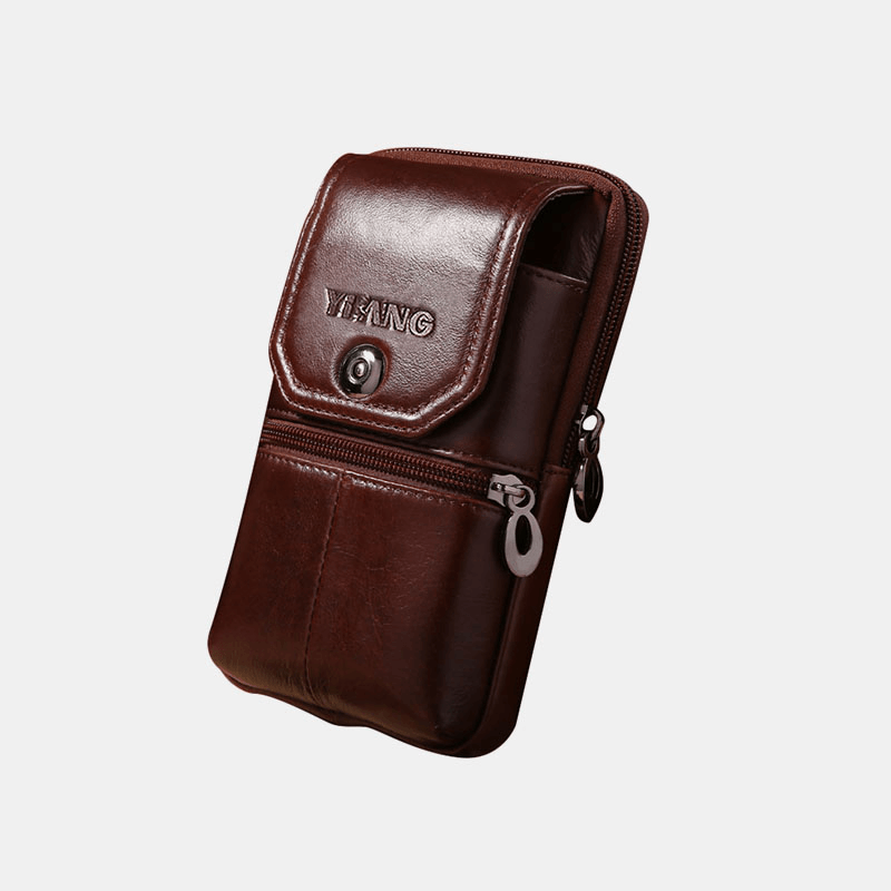 Men Vintage Genuine Leather 6.5 Inch Phone Bag Waist Bag Belt Bag - MRSLM