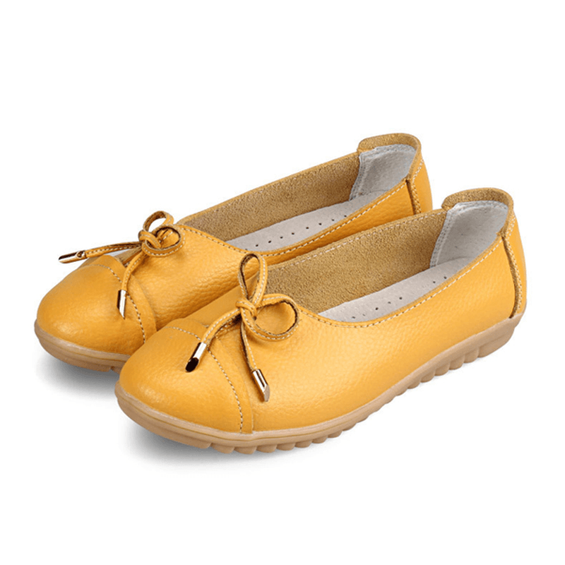 US Size 5-10 Women Flat Casual Outdoor Leather round Toe Soft Comfortable Slip on Flats Shoes - MRSLM