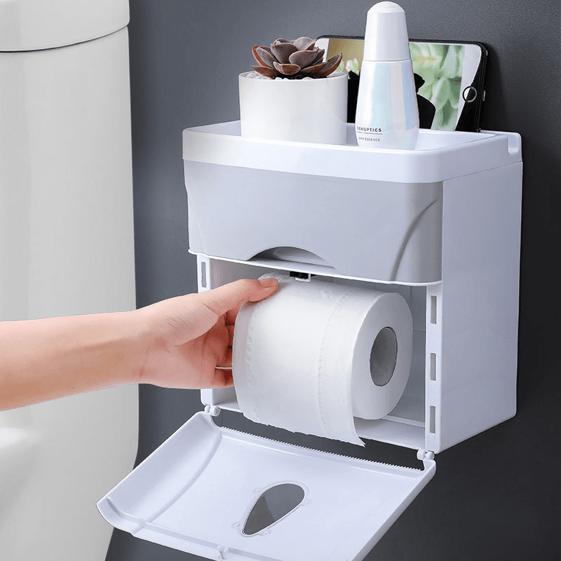 Wall Mounted Press Open Waterproof Double-Deck Paper Rolled Toilet Tissue Box - MRSLM