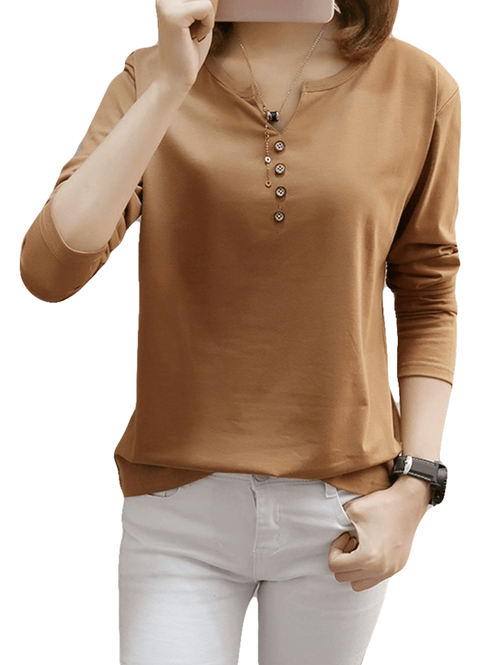 Button Decoration Long Sleeve Blouse - MRSLM