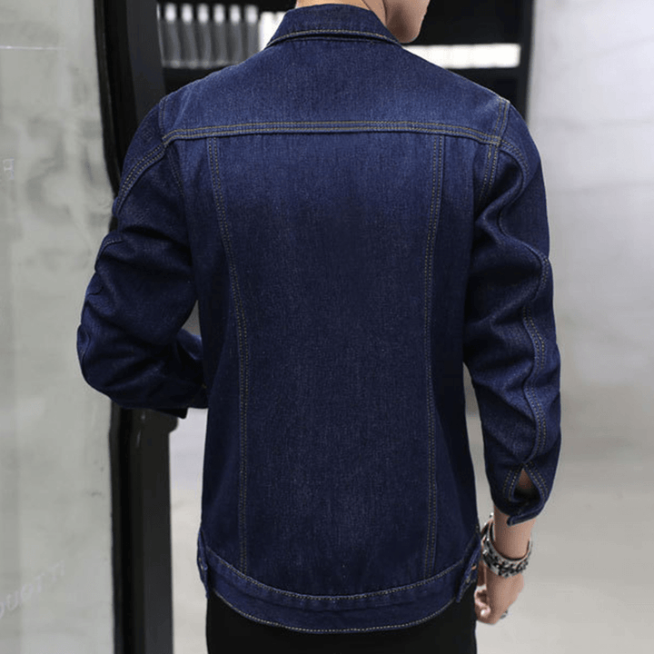 Mens Thick Denim Turn down Collar Fashion Casual Jacket - MRSLM