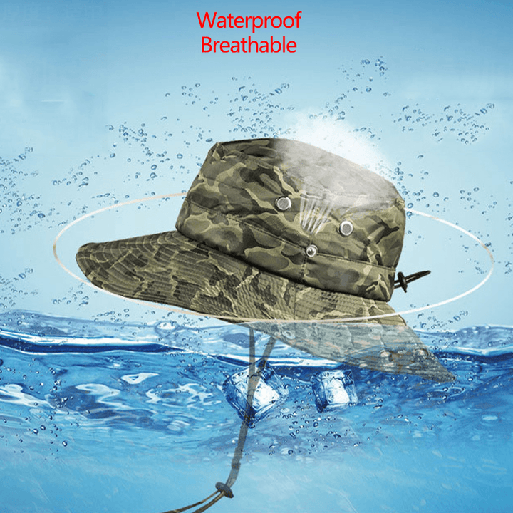 Men Camouflage 360 Degree Protection Wide Brim Outdoor Fishing Climbing UV Protection Waterproof Breathable Bucket Hat - MRSLM