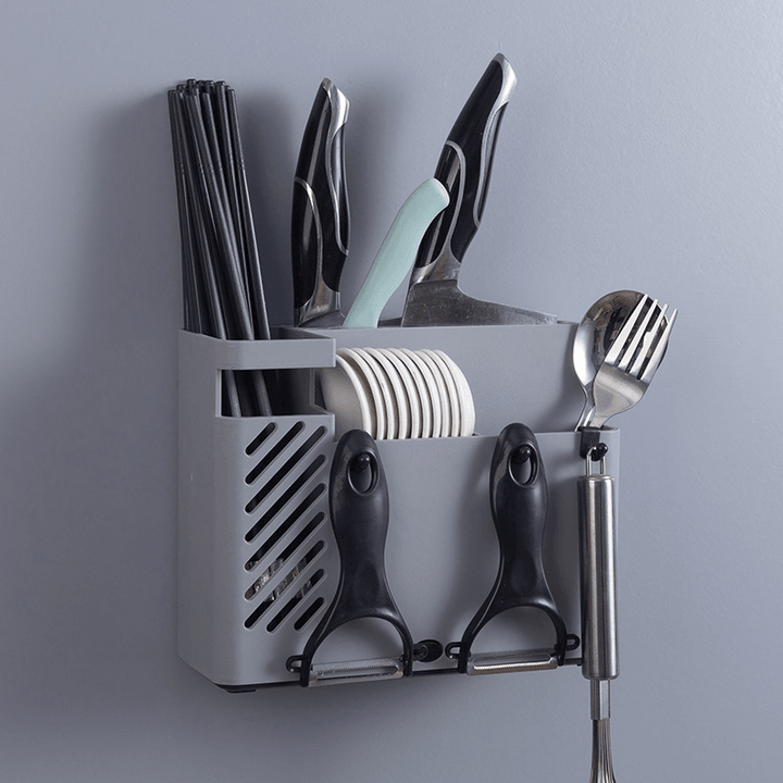 Creative Multifunction Kitchen Storage Organization Drain Chopstick Cage Wall Mounted Spoon Fork Racks Holder - MRSLM