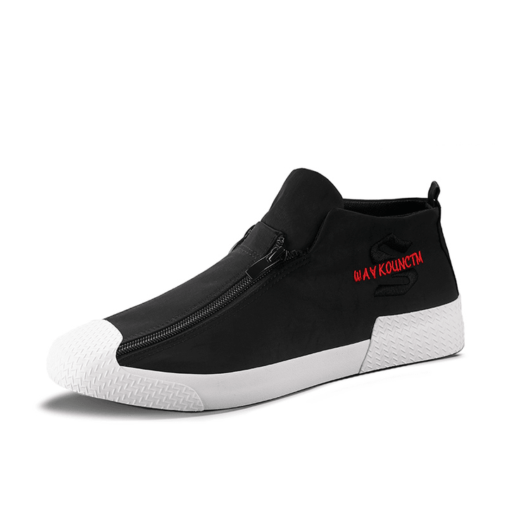 Men Rubber Cap Toe Front Zipper Comfy Breathable Canvas High Top Ankle Casual Sneakers - MRSLM