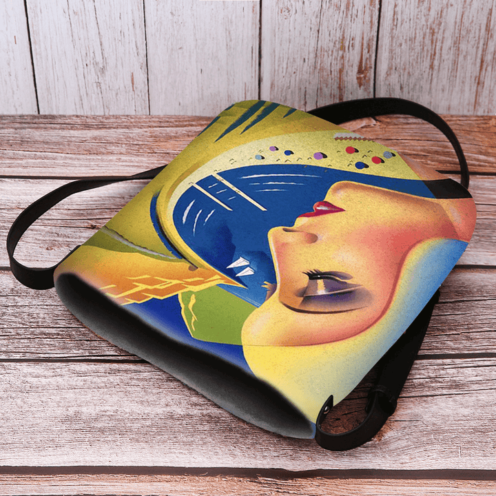 Women Felt Art Painting Cartoon Figure Print Personality Crossbody Bag Shoulder Bag - MRSLM