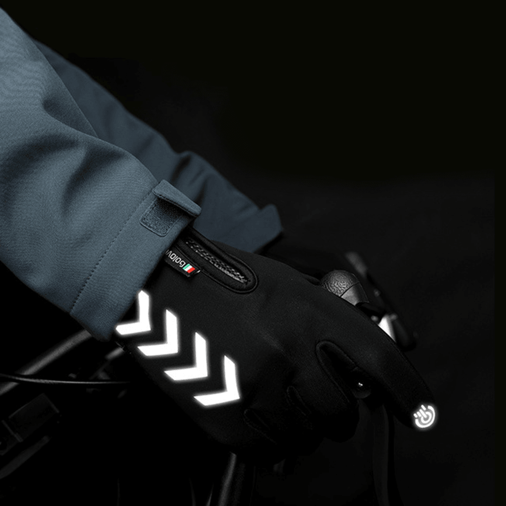 Cycling Warm Gloves Season Outdoor Waterproof Sports Anti-Skid Five-Finger Touch Screen Night Riding Highlight Reflective Gloves - MRSLM