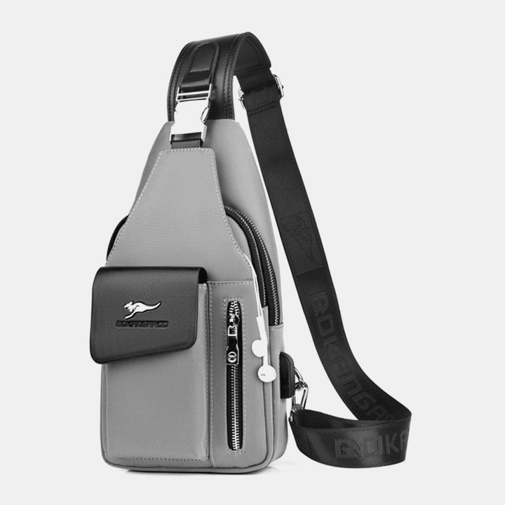 Men Oxford USB Charging Headphone Hole Design Chest Bag Multifunction Multi-Pocket Waterproof Crossbody Shoulder Bag - MRSLM