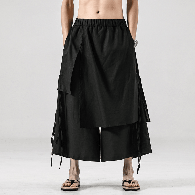 Men'S Solid Color Retro Linen Casual Culottes - MRSLM