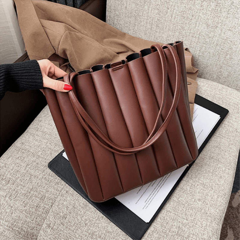 2 Pcs Women PU Leather Stripe Small Square Bag Large Capacity Ruched Bag Handbag Shoulder Bag - MRSLM