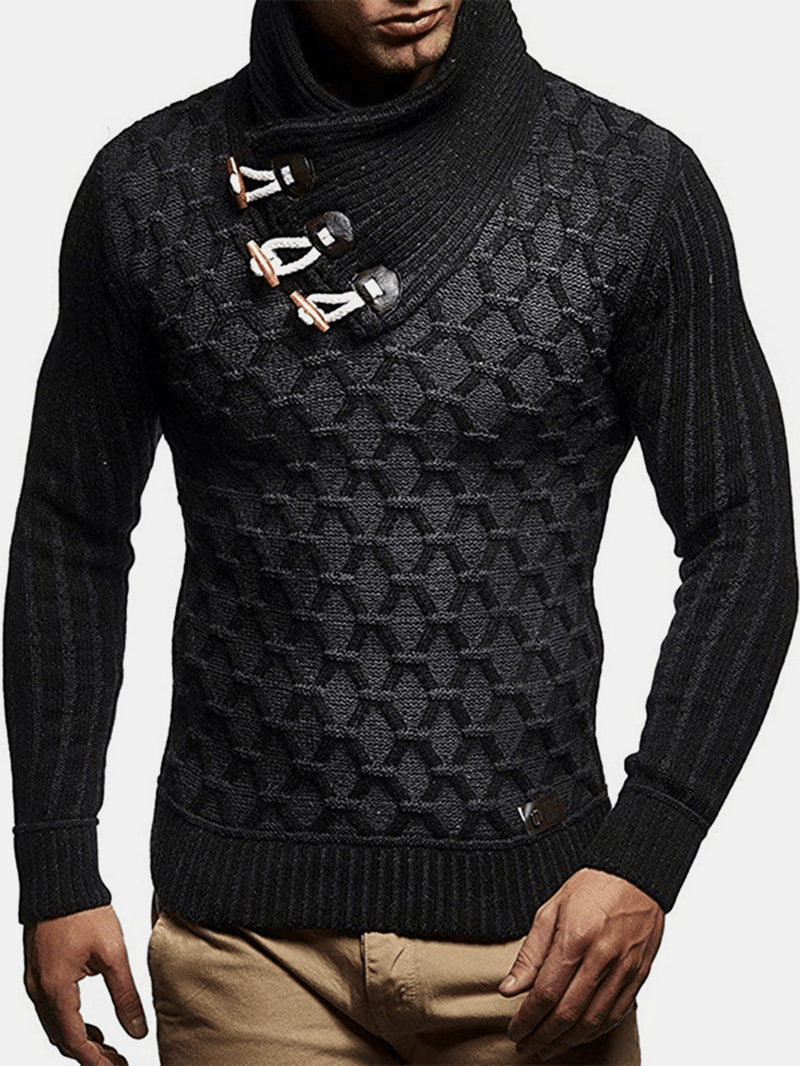 Mens Graphics Knitted Texture High Neck Warm Pullover Sweaters - MRSLM