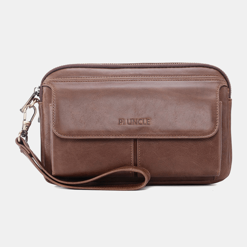 Men Large Capacity Multi-Card Slot 6.5 Inch Phone Bag Multifunctional Genuine Leather Business Retro Clutch Bags - MRSLM