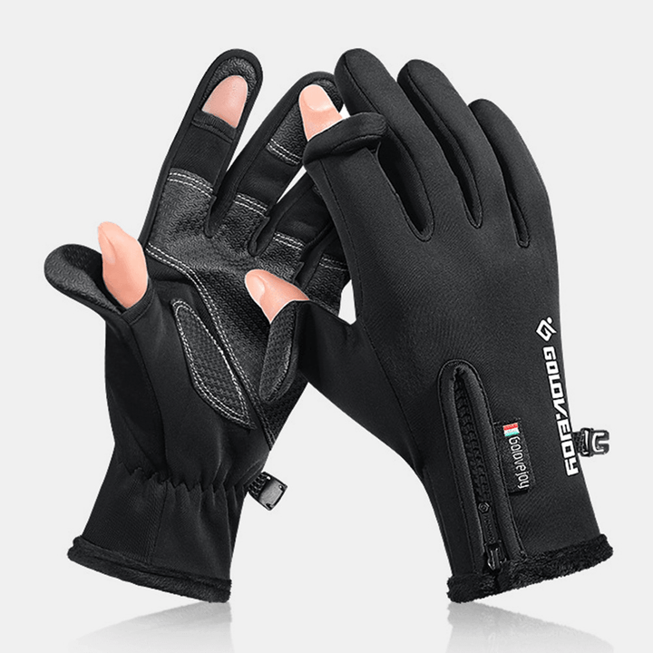 Unisex 2-Fingerless Winter Outdoor Sports Workout Biking Gloves Two Finger Design Free Control Touch Screen Warm Waterproof Gloves - MRSLM