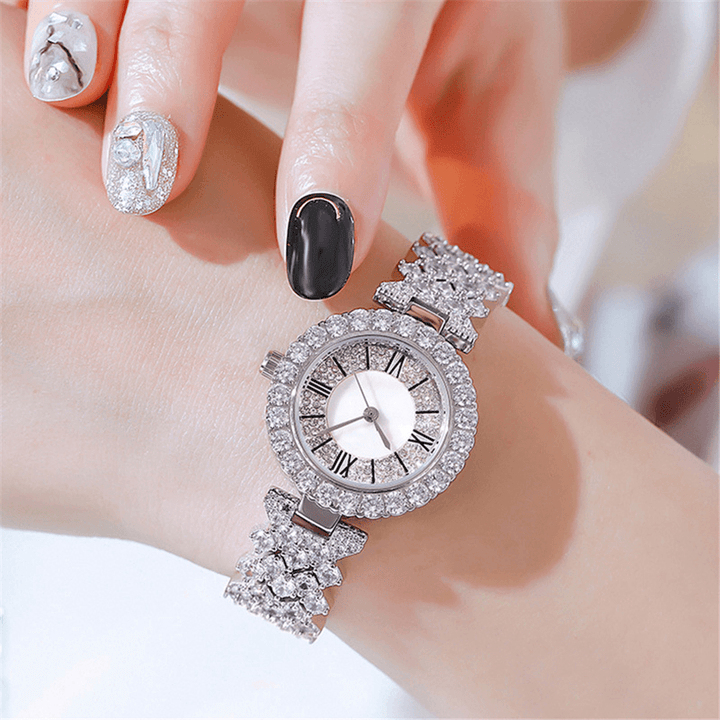 XSVO Watch Set Luxury Elegant Style Women Quartz Watch Diamond-Studded Bracelet for Mothers Girlfriend Ladies - MRSLM