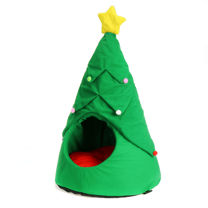 Christmas Tree Elk Pet House Breathable Semi Closed Soft Cat House Green Cat Dog Bed - MRSLM