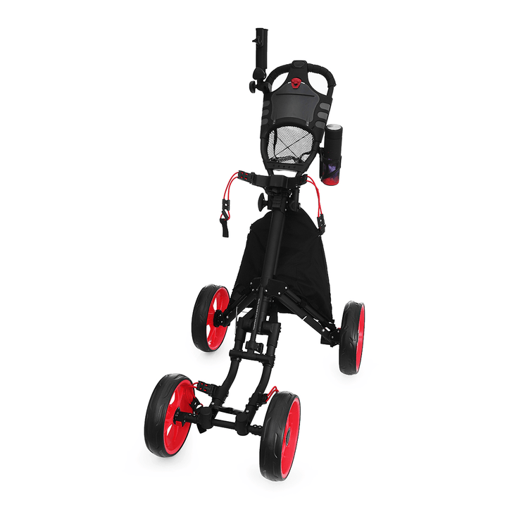 89CM Aluminum 4 Wheel Folding Golf Cart Pull Push Golf Bag Trolley with Umbrella Cup Holder - MRSLM