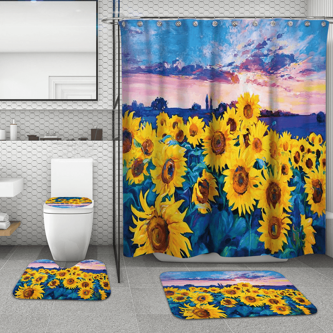 1/3/4Pcs Waterproof and Mildew Proof Shower Curtain Bathroom Toilet Rug Mat Set - MRSLM