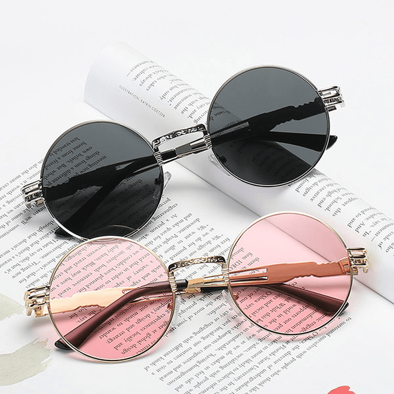 Women UV400 Protection Sun Glassess Causal Vintage Steam Punk round Eyeglasseess - MRSLM