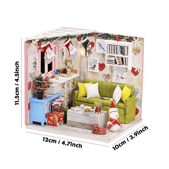 Wooden Living Room DIY Handmade Assemble Doll House Miniature Furniture Kit Education Toy with LED Light for Collection Birthday Gift - MRSLM