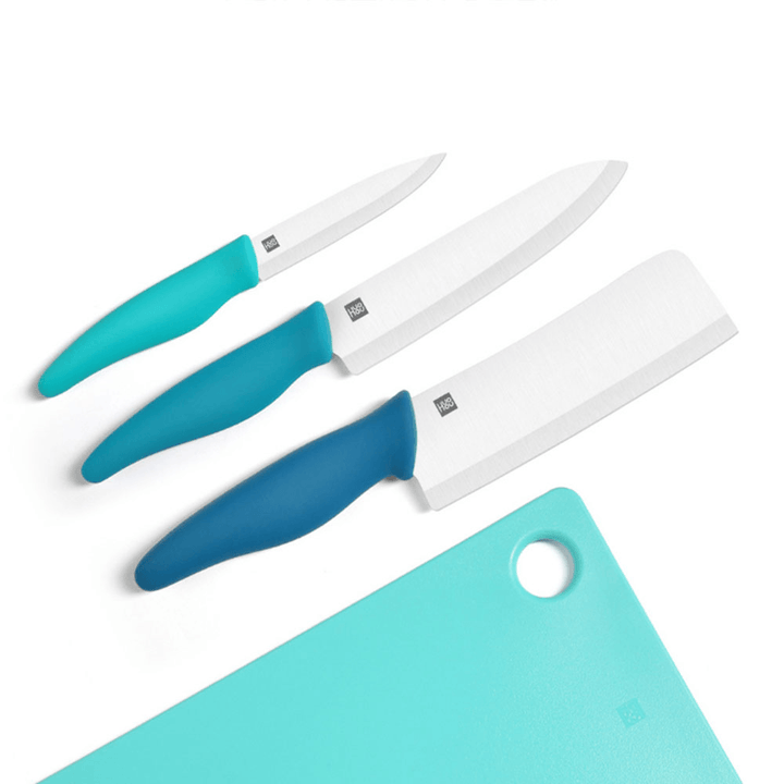 HUOHOU 4PCS Ceramic Knife with Chopping Board Set 6''Kitchen Vegetable Knife - MRSLM