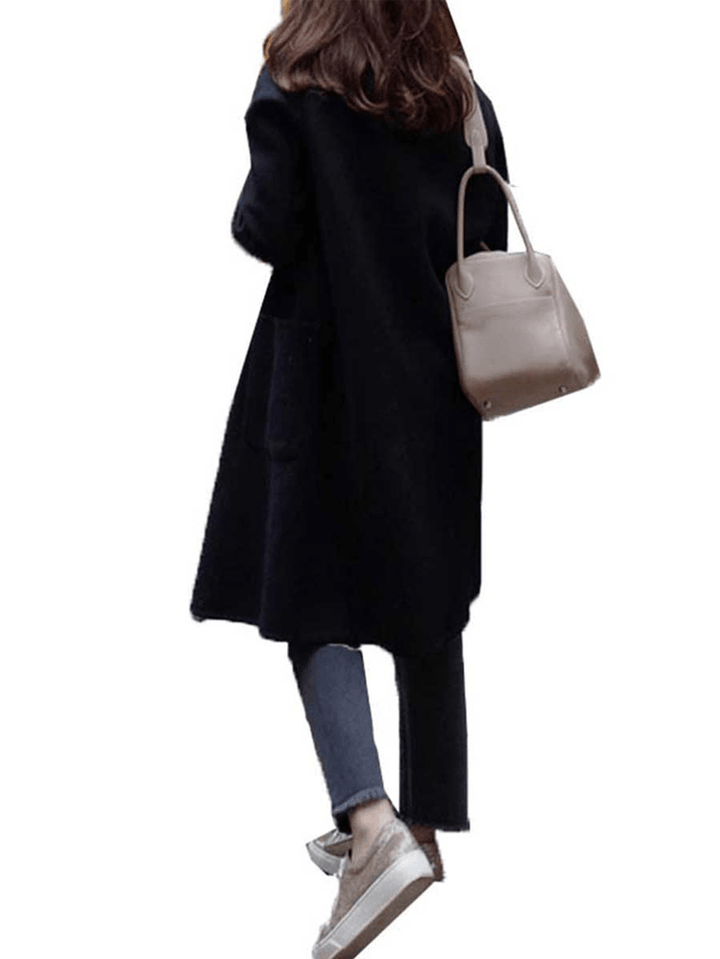 S-5XL Women Loose Turn-Down Collar Button Pocket Wool Outwear Coats - MRSLM