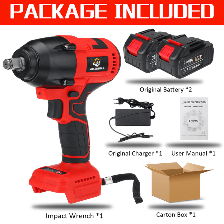 398VF 600N.M High Torque Brushless Cordless Electric Impact Wrench 1/2" Square Drive W/ None/1/2 Battery for Makita - MRSLM