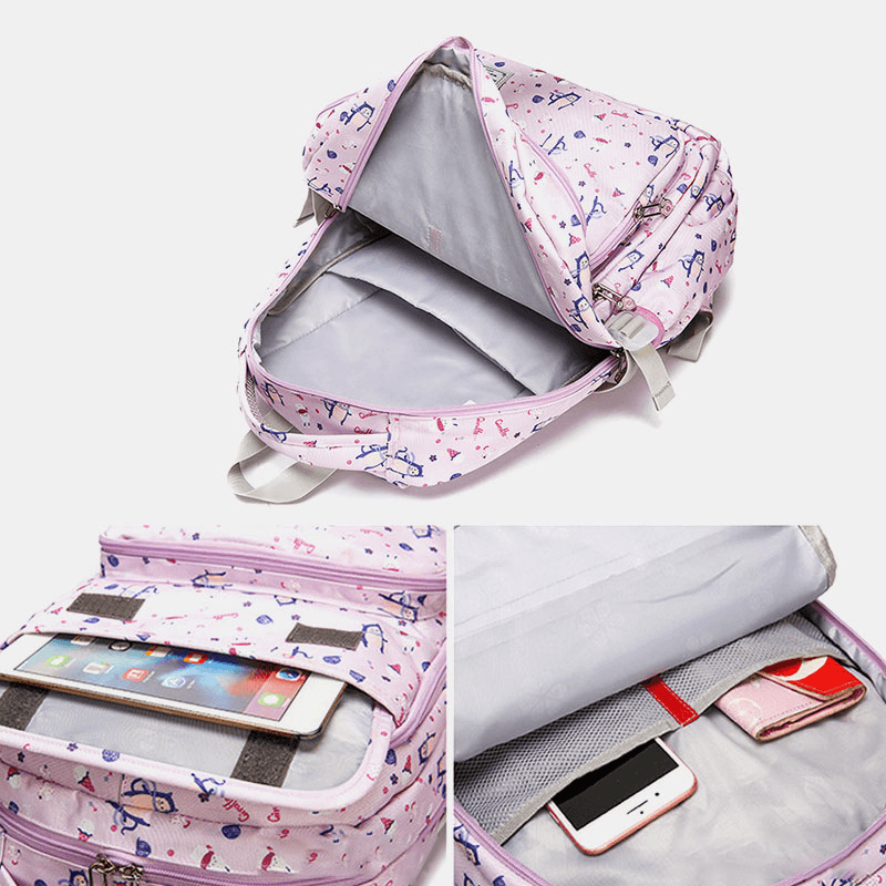 Women Waterproof Large Capacity Print Nylon Casual Backpack - MRSLM