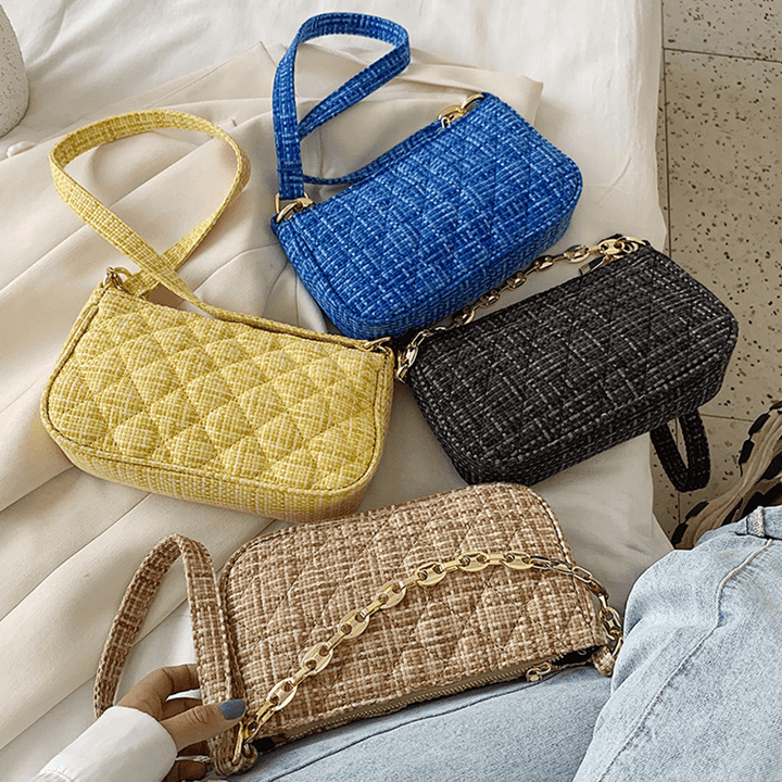 Women Argyle Fashion Chains Casual PU Shoulder Bag - MRSLM