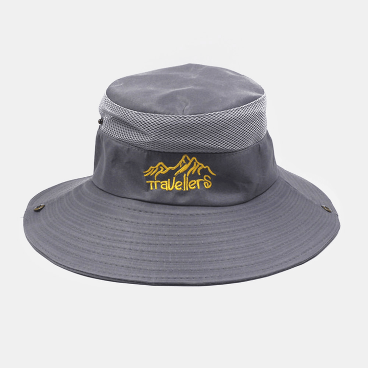 Men Letter Embroidery Pattern Mesh Breathable Quick-Dry Outdoor Fishing Climbing Sunshade Bucket Hat - MRSLM