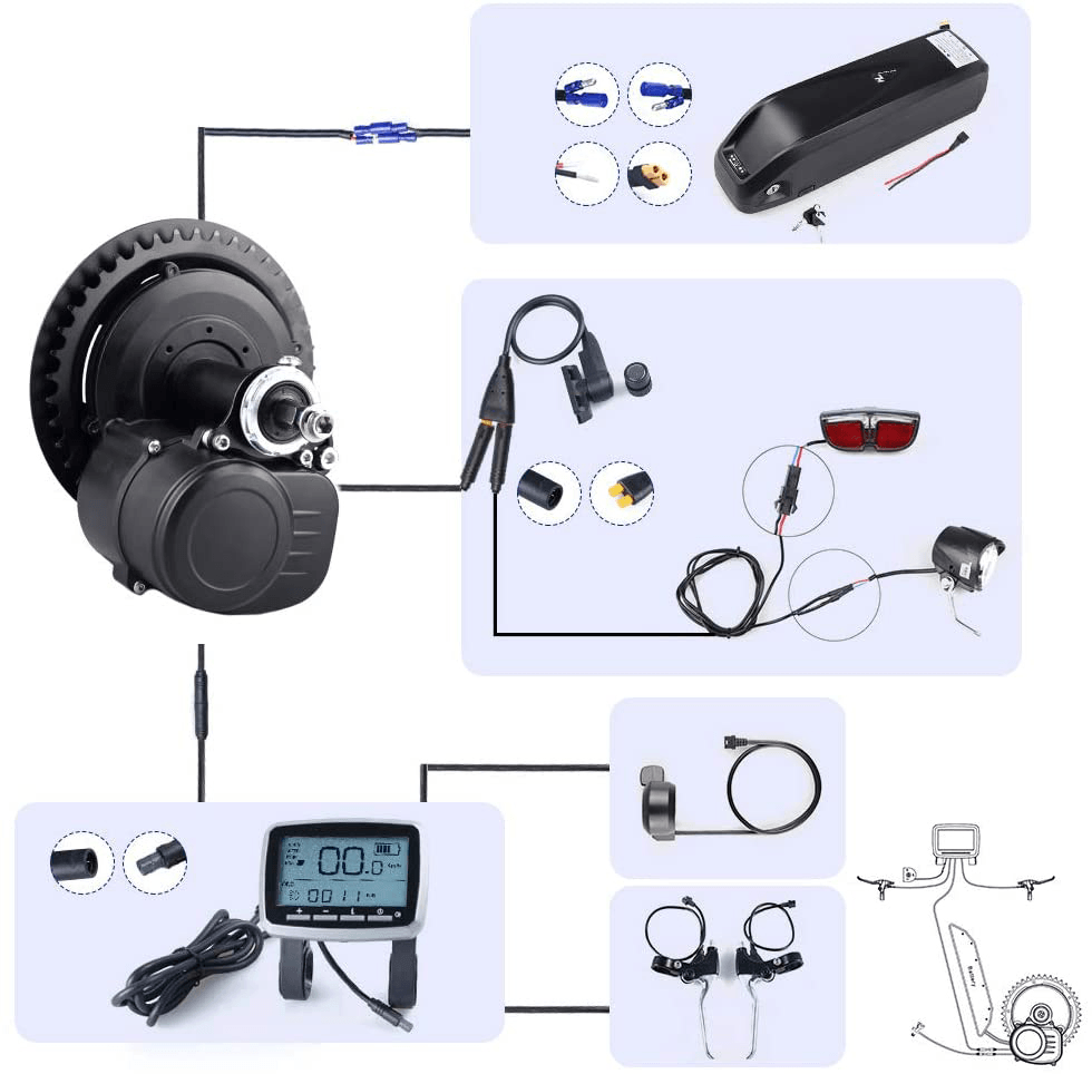 Tongsheng TSDZ2 48V 500W Electric Bike Mid Central Motor Conversion Set VLCD-5 Meter Cranks Speed Sensor Gear Button Cycling Bicycle - MRSLM