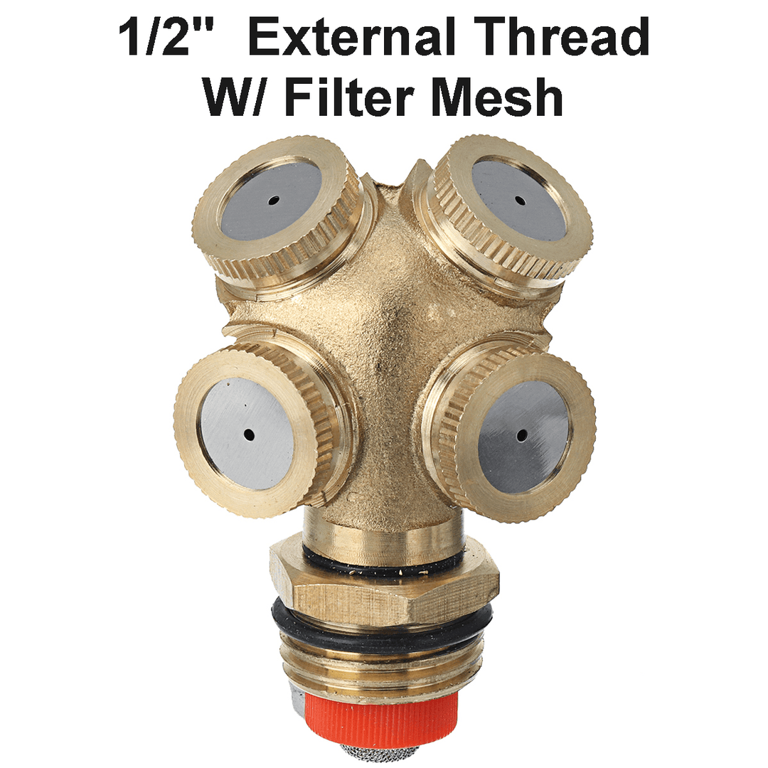 4 Hole Brass Spray Misting Nozzle Garden Sprinkler Irrigation Fitting Adjustable - MRSLM