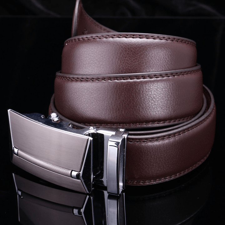 Men Second Floor Cowhide Leather Belt Automatic Buckle Black Brown Waist Strap Waistband - MRSLM