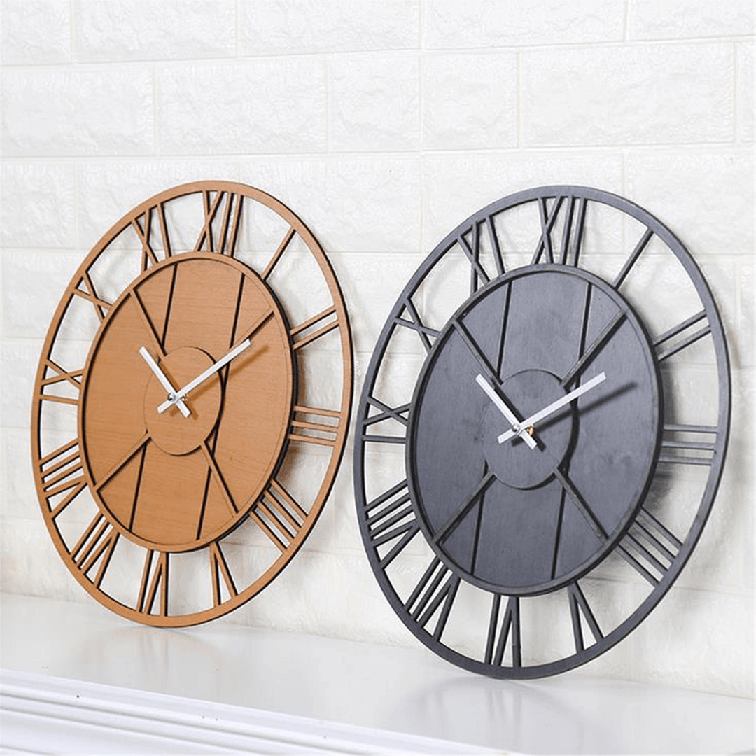 Modern Wall Clock round Silent Movement Skeleton Roman Numeral Home Minimalist Room Clock - MRSLM