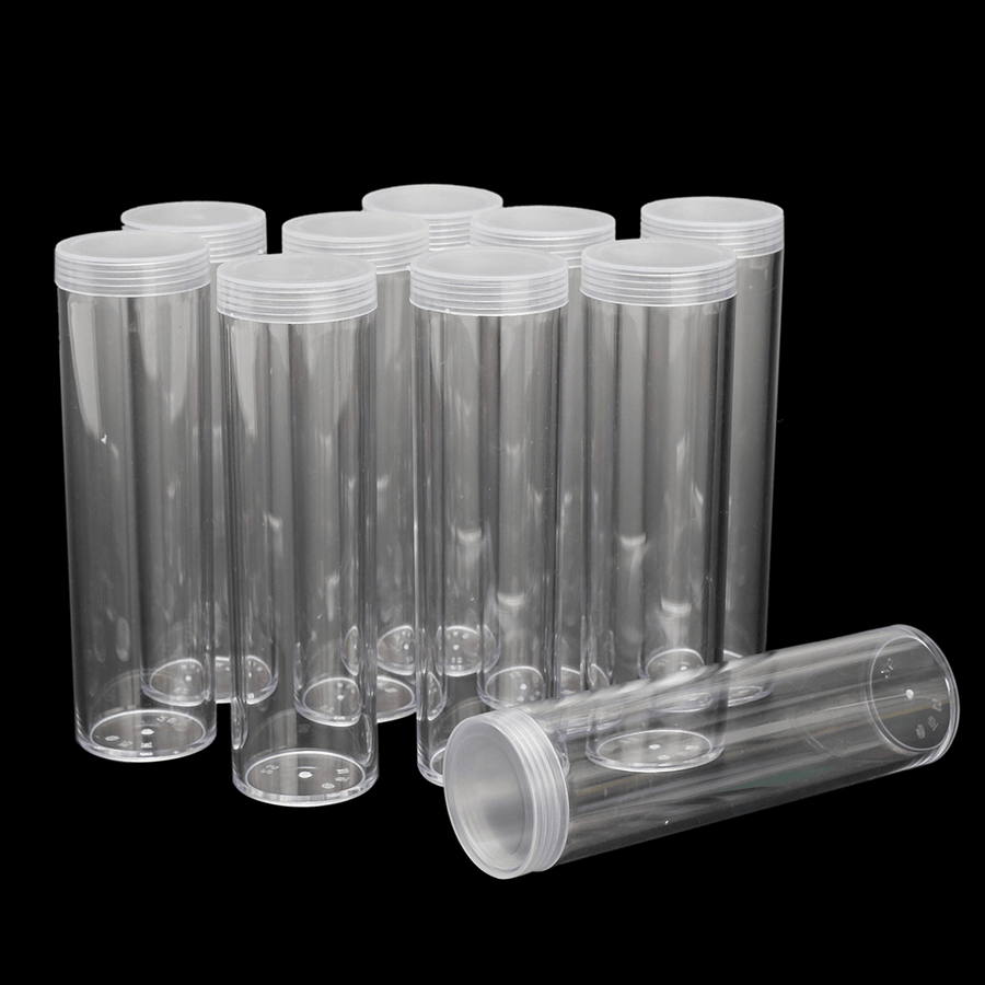 10Pcs/Set 25Mm round Clear Plastic Coin Tube Coin Holder Container for Quarter Dollar Storage Tube Screw - MRSLM