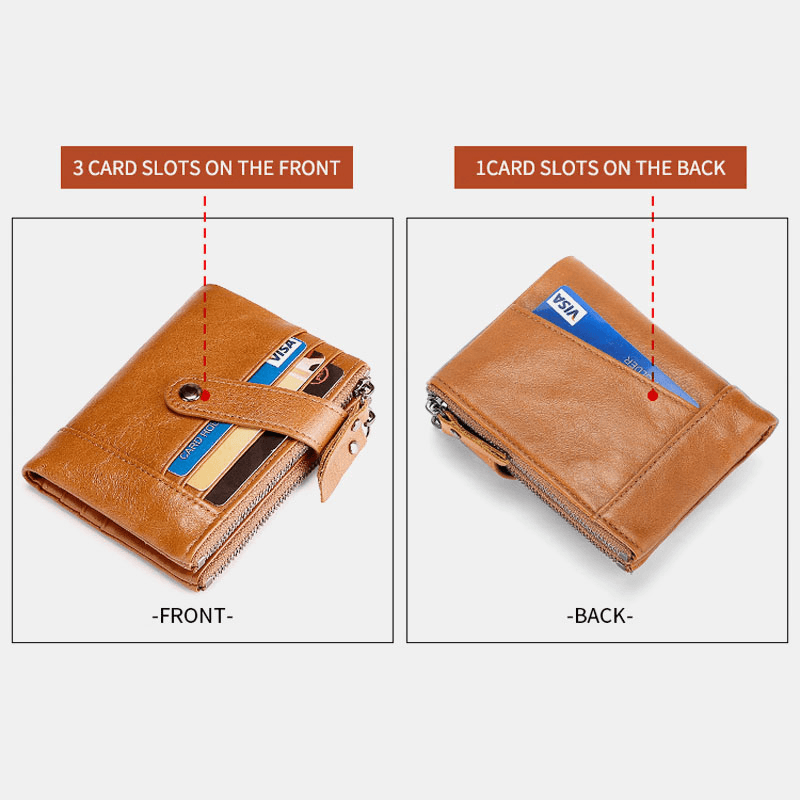 Men Genuine Leather Vintage RFID Blocking Zipper Coin Wallet - MRSLM