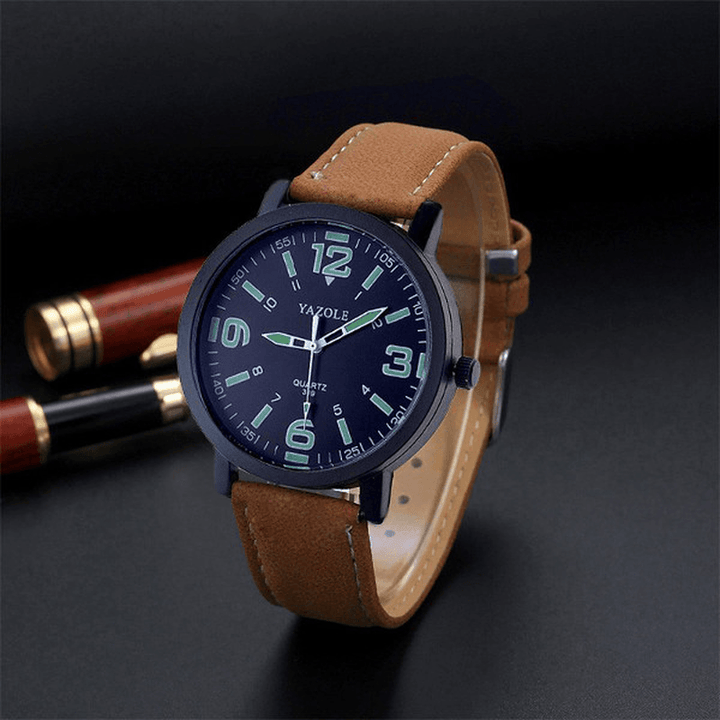 YAZOLE 319 Luminous PU Leather Band Men Analog Sport Wrist Watch - MRSLM