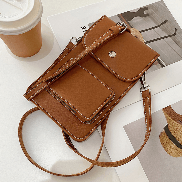 Women PU Soft Leather Waterproof Transparent Touch-Screen Phone Bag Crossbody Bag Shoulder Bag - MRSLM