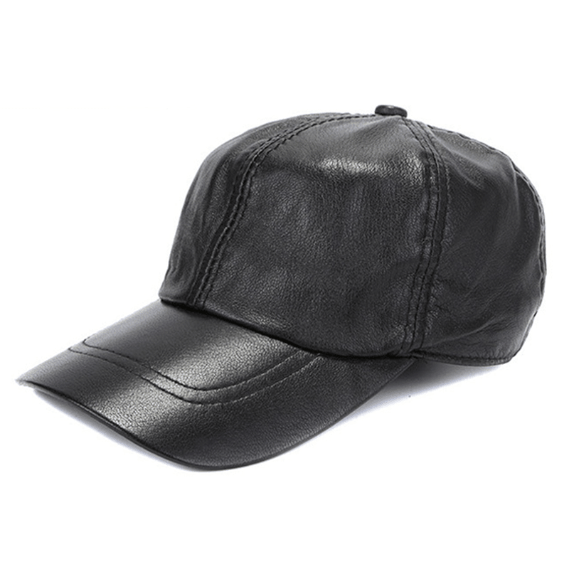 Mens Winter Windproof Cow Leather Baseball Cap Fashion Outdoor Adjustable Forward Hat - MRSLM