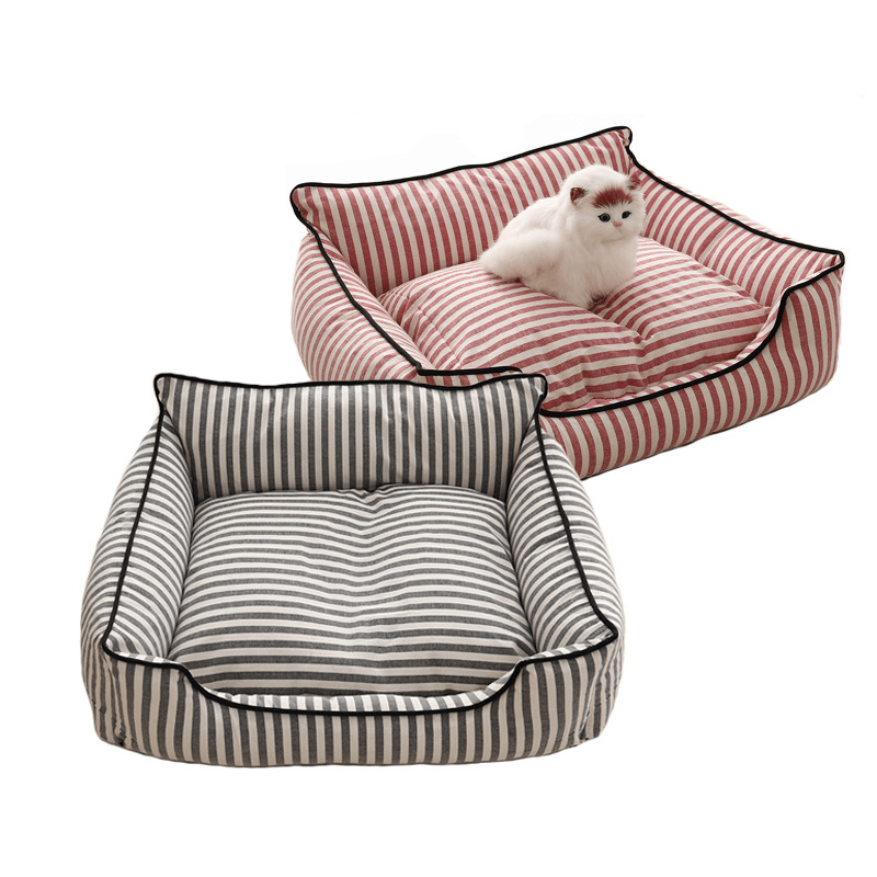 2 Colors Stripe Pattern Pet Sofa Bed Mat Dog Cat Sofa Kennel Pet Bed - MRSLM